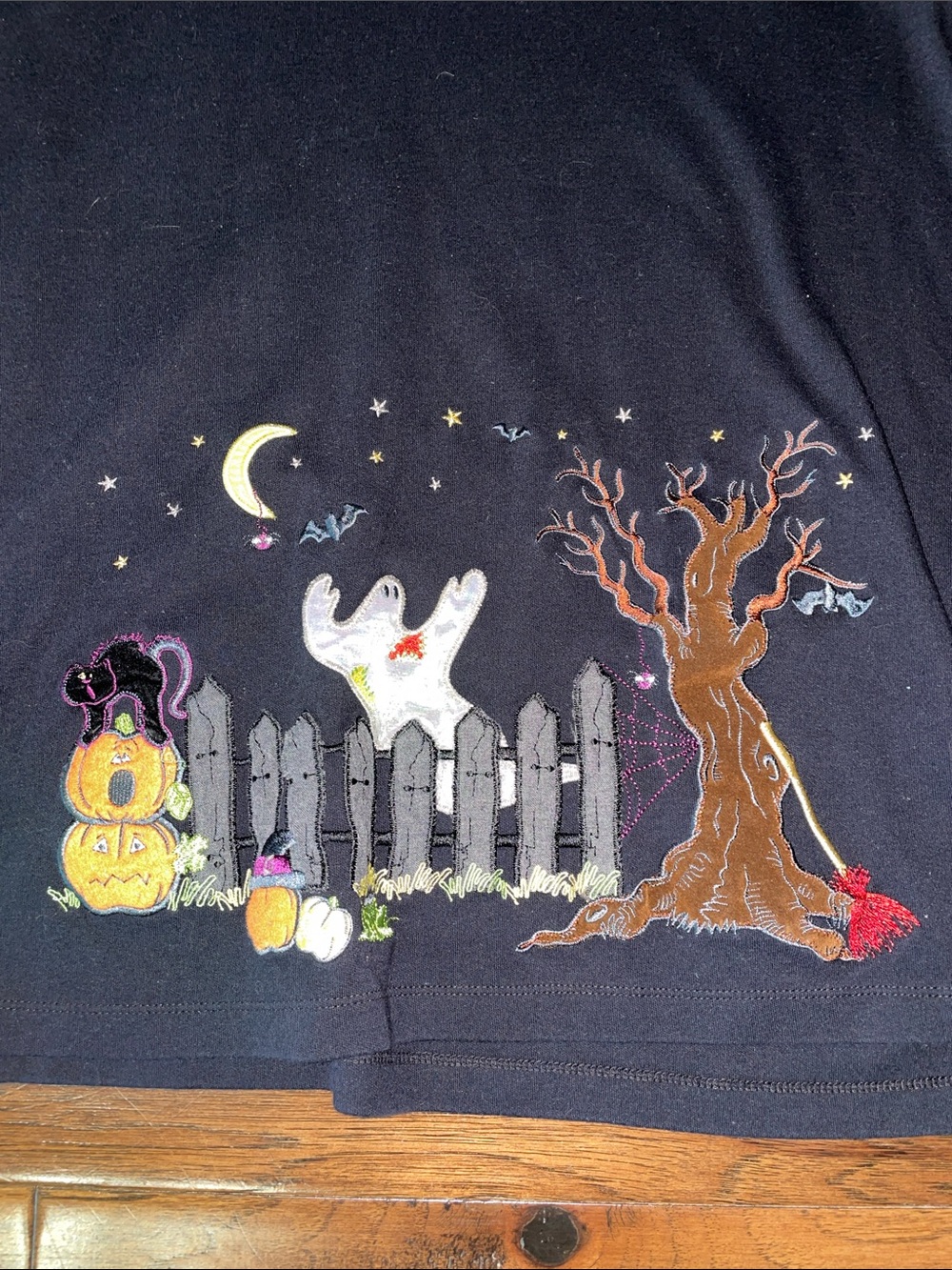 Vintage Karen Scott Black Halloween Long-Sleeve Top with Ghost & Pumpkin